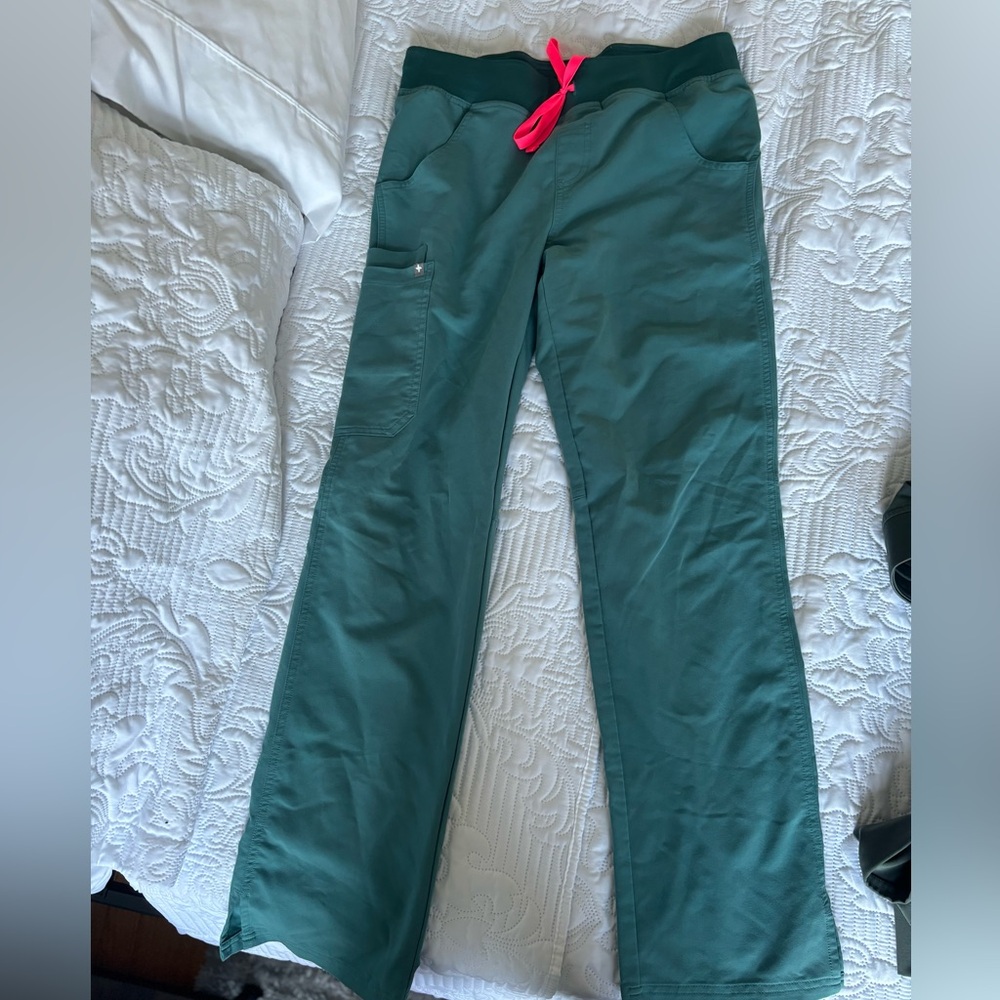 Figs Green Pants with Pink Drawstring